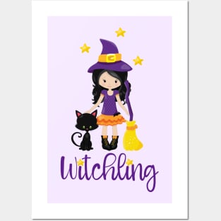 Witchling Design Young Witch Black Cat Halloween Wicca Posters and Art